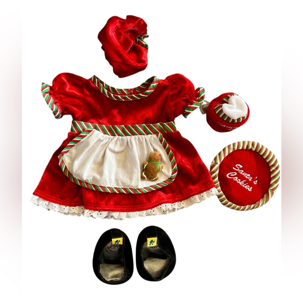 Vintage Build A Bear Mrs. Santa Claus Red Velvet Gingerbread Dress Outfit